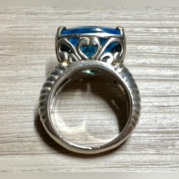Vintage Designer DS ID Sterling Silver & 18K Gold Blue Topaz Ring, Size 6.5 - Picture 6 of 11